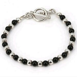 Rare Silpada Sterling Black Onyx Beaded Toggle Bracelet B0340